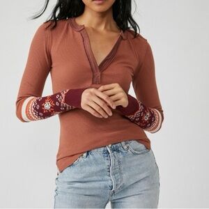 We The Free Orange Fitted Polo Long Sleeve Tee